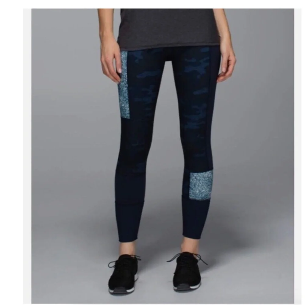 LULULEMON Wunder Under Pant Sashiko Inkwell Navy Blue Camo Size 6